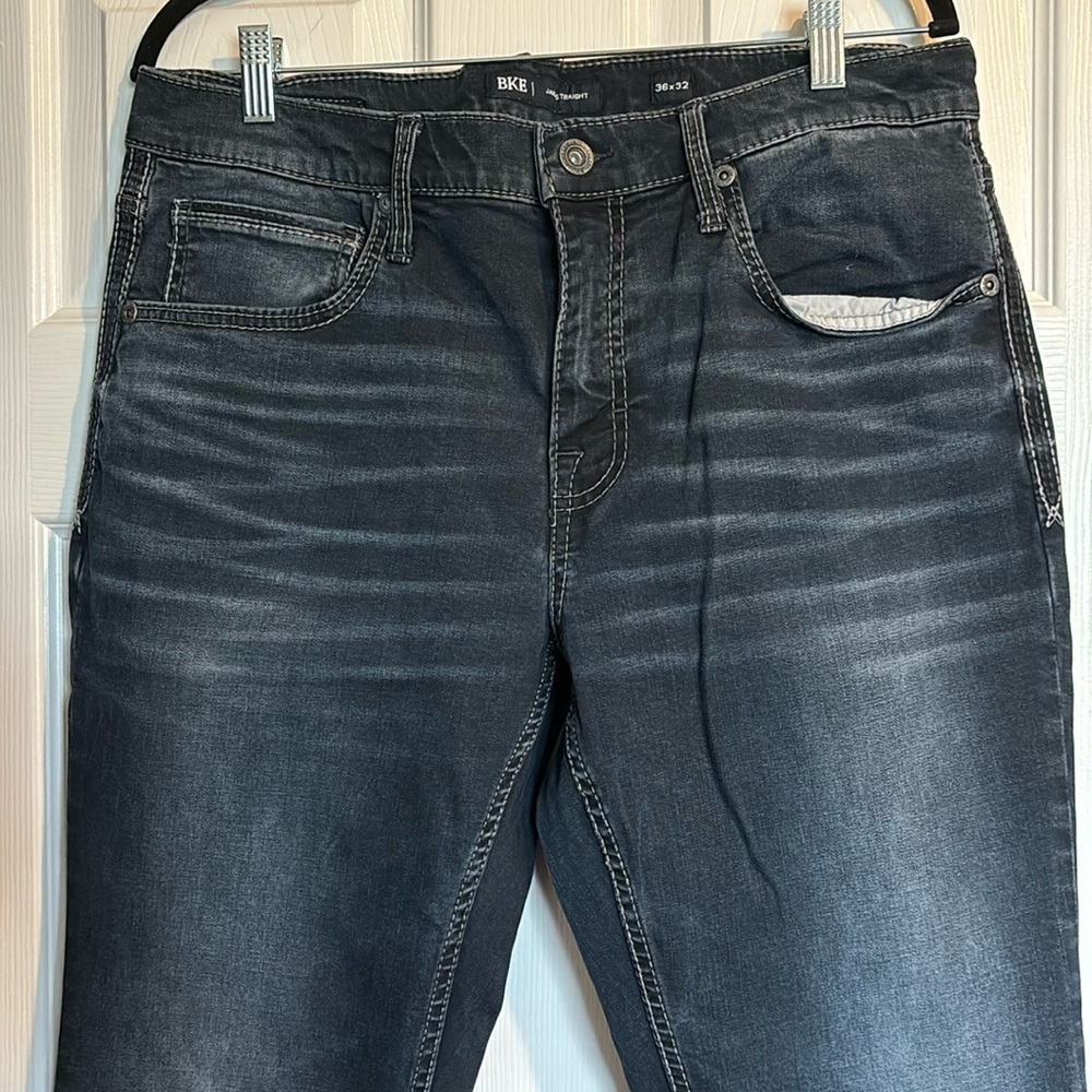BKE Jake men’s dark blue straight leg jeans size 36x32